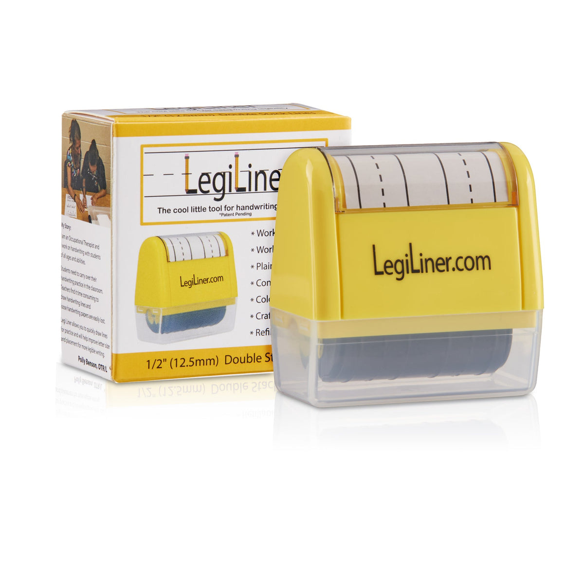 LegiLiner Self-Inking Teacher Stamp - Double Stack 13mm Dashed Handwriting Line Roller