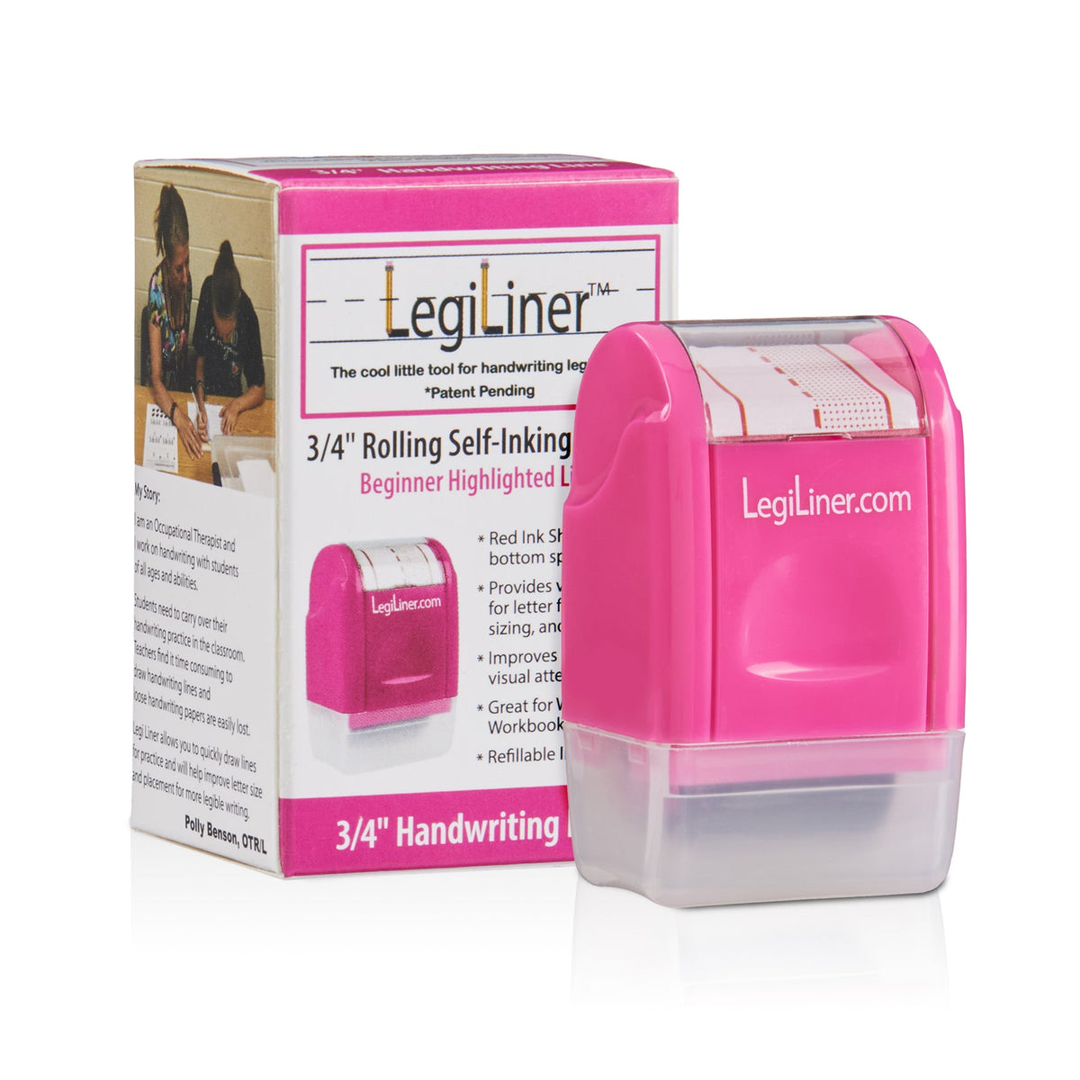 LegiLiner Self-Inking Teacher Stamp - 19mm Pink Shaded Handwriting Line Roller