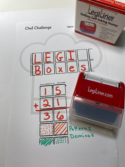 LegiLiner “LegiBoxes” Self-Inking Teacher Stamp - Math & Handwriting Box Roller